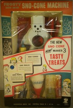 an unopened package for the new snow cone maker from frosty treats