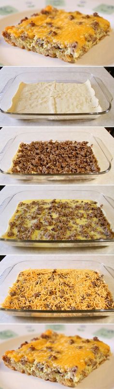 four different types of food in baking pans