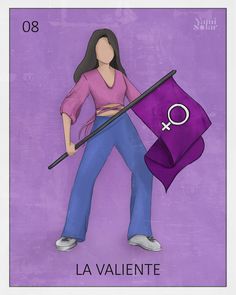 a drawing of a woman holding a purple bag with the word la valentee on it