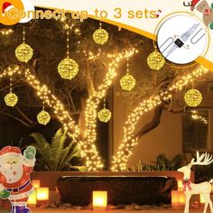 lighted christmas decorations with santa clause and reindeer