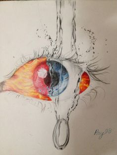 a drawing of an eye is shown with water coming out of the iris's eyes