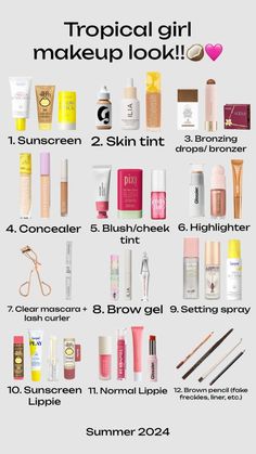 Preppy Makeup Essentials, Makeup To Take On Vacation, Natural Summer Makeup Products, Vacation Makeup Essentials, Preppy Sephora Products, Sephora Must Haves 2024, Summer Makeup Must Haves, Summer Makeup Essentials, Beach Makeup Products