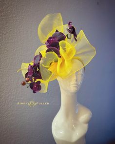 Kentucky Derby Fascinator Headband fascinator with lovely cascading orchids. Perfect for Easter, Kentucky Derby, galas, weddings, bridal, cocktail, high tea, church, and more.    More looks: https://www.youtube.com/watch?v=olWoWkfFQiA   *FREE SHIPPING  For more STATEMENT JEWELRY and HANDMADE HATS go to www.aimeefuller.com Aimee Fuller has been a trusted online seller since 1999, and is excited to bring her creations back to Etsy. Yellow Fitted Headpiece For Races, Yellow Fitted Headband Fascinator, Fitted Flower Fascinator For Royal Ascot, Fitted Flower Fascinator For Races, High Tea Hat, High Tea Hats, Tea Hat, Purple Fascinator, Hat Inspiration