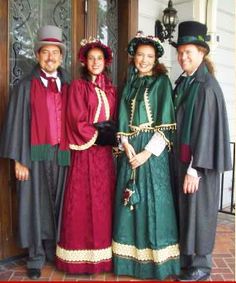 Beautiful Green and Burgundy Victoria Gardens, Cape Pattern Sewing, Christmas Caroling, Professional Costumes, Christmas Carolers, Steampunk Christmas, Cape Pattern, Christmas Events, Period Outfit