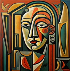 an abstract painting of a woman's face