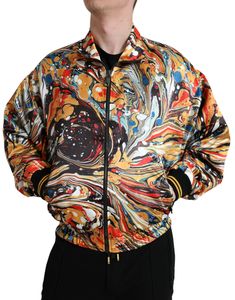 Step out in style with this absolutely stunning 100% Authentic Dolce & Gabbana bomber jacket. Featuring a colorful abstract print inspired by the beauty of marble patterns, this jacket comes with sleek stripes and ribbed trim for an elevated athletic look. The full zip closure keeps it practical while the logo details and metal hardware engraved with the Dolce & Gabbana mark add a touch of luxury. Perfect for adding a pop of color and sophistication to your wardrobe, this made-in-Italy piece ens Engraved Metal, Athletic Looks, Metal Engraving, Denim Jacket Men, Dolce And Gabbana Man, Print Jacket, Colorful Abstract, Dolce & Gabbana, Metal Hardware