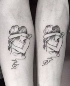 two people with matching tattoos on their legs