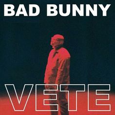 a man standing in front of a red background with the words,'bad bunny '