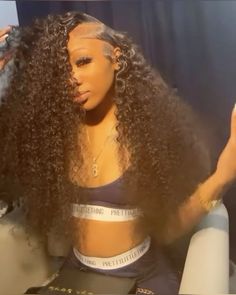 Curly Lace Frontal Wig Black Women, Curly Hair Frontal Styles, Curly Hairstyles For Black Women Weave, Curly Leave Out, Curly Hairstyles For Black Women Wig, Curly Wig Styles Black Women, Side Part Curly Wig, Deep Wave Frontal Wig Hairstyles, Deep Wave Wig Styles