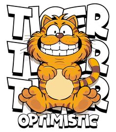 an image of a cartoon cat with the word tiger on it's chest and smiling