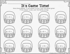 it's game time worksheet to help students practice addition skills