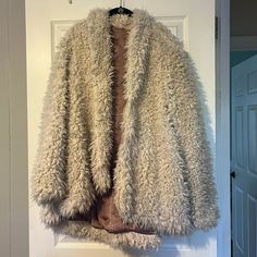 Rose/Pink Silk Liner Cream Faux Fur Coat, Fluffy Coat, Free People Jacket, Pink Silk, Faux Fur Coat, Rose Pink, Pink Roses, Fur Coat, Faux Fur