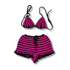 #festivalfashion #raveoutfit Black And Pink Crochet, Crochet Festival Outfit, Crochet Short Set, Hello Kitty Crochet, Top With Shorts, Crochet Festival, Decatur Ga, Crochet Short, Crochet Business