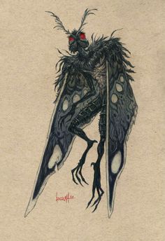 a drawing of a creature with long legs and wings