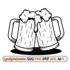 two beer mugs with foamy bubbles on top and the words liquidfestation svg png dxf