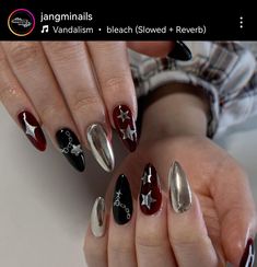 Rockstar Inspired Nails, Gel Nail Designs Grunge, Deftones Nails Ideas, Chase Atlantic Nails Ideas, Grave Nails, Hit Me Hard And Soft Billie Eilish Nails, Fall Grunge Nails, Ptv Nails, Astarion Nails