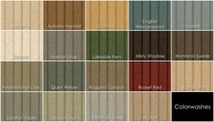 the colors of wooden slats are shown in different shades and sizes, including brown, green