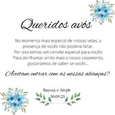 a white card with blue flowers and the words queriddos avis on it