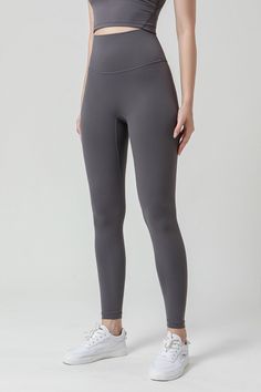 Color_Dark Gray High Waisted Gym Leggings, Fog Blue, Ankle Leggings, Gym Leggings, Squat Proof, Seamless Leggings, Range Of Motion, Classic Blue, Yoga Leggings