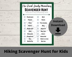 the scavenger hunt for kids is shown on a wooden background