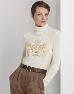 Heraldic Lion, Lion Crest, Cotton Turtleneck, Roll Neck Jumpers, Ribbed Turtleneck, Roll Neck