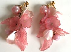 Enticing Vintage Miriam Haskell Extra Long Cluster Drop Earrings~Pink Glass/Pearls/Shells/Beads/Gold Vintage Handmade Clip-on Earrings For Wedding, Handmade Vintage Clip-on Earrings For Wedding, Elegant Handmade Pink Clip-on Earrings, Vintage Pink Clip-on Earrings For Formal Occasions, Handmade Pink Pearl Earrings For Party, Pink Handmade Clip-on Earrings For Wedding, Handmade Pink Clip-on Earrings For Wedding, Pink Vintage Jewelry For Vintage Events, Pink Dangle Pearl Earrings For Formal Occasions