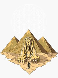 an egyptian scene with the great sphinx and pyramids in the background, hand drawn illustration