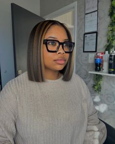 14inch Hair Length, Split In The Middle Hair Hairstyles, Short Hair Highlights Black Women, Natural Hairstyles For Short Relaxed Hair, Black Bob With Brown Highlights, China Bob Black Women, 10 Inch Bob Weave Sew Ins, Short Bob With Highlights Black Women, Summer 2023 Hair Trends Black Women