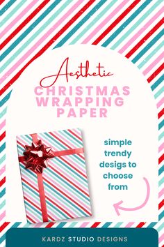 Candy like stripes christmas wrapping paper in pink, red and mint teal colors Winter Elements, Trendy Designs, Christmas Wrapping Paper