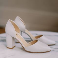 The Ella Heel in Creme – Maylis Comfortable Bridal Shoes, Bridal Shoes Low Heel, Prom Heels, Classy Shoes, Stunning Shoes, Stylish Sandals, Elegant Shoes, Wedding Heels, White Heels