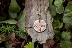 "This artisan-quality necklace is a Wildflower Vintage original. I hand-stamp each pendant myself, right here in my rural North Carolina studio. They're perfect for layering with other pieces, if you like to wear multiple necklaces. This solid copper pendant is distressed for a vintage look, then hand-stamped with the phrase of your choice. Each distressed copper pendant is approx. 3/4\" in diameter (about the size of a penny) and made of a high-quality, thick copper (solid, not flimsy). Since e Bohemian Personalized Necklaces For Everyday, Everyday Personalized Bohemian Necklaces, Everyday Bohemian Personalized Necklaces, Adjustable Stamped Necklaces For Everyday, Adjustable Stamped Necklace For Everyday Wear, Everyday Etched Pendant Necklace, Nature-inspired Stamped Jewelry For Everyday, Stamped Pendant Necklaces For Jewelry Making, Artisan Stamped Necklace As Gift