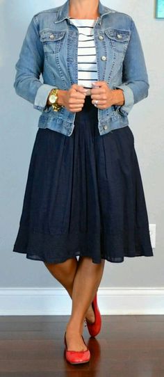 Business Casual Jeans, Red Ballet Flats, Stile Casual Chic, Flats Outfit, Skirt Maxi, Mode Inspiration, Outfit Posts, Blue Jean