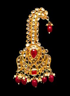 Punjabi pagri jewelry - Kalgi with Ruby & Pearls Elegant Kundan Bridal Sets For Traditional Ceremonies, Red Chandbali Bridal Necklace For Wedding, Traditional Jeweled Kundan Necklace For Wedding, Elegant Red Kundan Necklace For Wedding, Hand Set Ruby Bridal Sets For Wedding, Elegant Bridal Sets With Tilla For Traditional Ceremonies, Ceremonial Spiritual Hand-set Jewelry, Elegant Red Bridal Sets With Stone Work, Spiritual Hand Set Ceremonial Jewelry