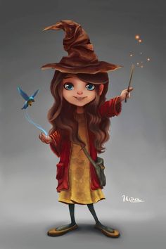 Cute Witches, Cartoon Witch, Wingardium Leviosa, Fantasy Witch, Halloween Clay, Harry Potter Artwork, Gothic Fantasy Art, Witch Doll