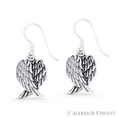 The featured earrings are cast in .925 sterling silver and showcase oxidized-finish angel's wings charms finished with hook posts for an easy fit. Your purchase include a 30-Day Exchange or Money-Back Guarantee & Free US Shipping. Please email us for more information regarding this listing. Size: one size.  Color: Metal Type.  Gender: female.  Age Group: adult. Angels Wings, Angel Earrings, Masonic Ring, Cz Stud Earrings, Charm Rings, Dangling Earrings, Womens Wedding Bands, Metal Earrings, Fine Jewellery Earrings