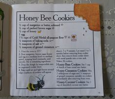 an open book with instructions on how to make honey bee cookies