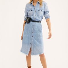 New With Tags Free People Long Classic Denim Shirt Faded Blue Size M Original Price:$148 $65, Plus Shipping Denim Blue Button-up Top With Frayed Hem, Button-up Denim Top With Frayed Hem, Light Blue Relaxed Fit Denim Top For Spring, Washed Blue Denim Top With Frayed Hem, Casual Washed Blue Denim Dress For Work, Spring Button-up Denim Top With Frayed Hem, Casual Light Wash Denim Dress With Pockets, Casual Washed Denim Dress For Work, Casual Denim Dress With Frayed Hem For Fall