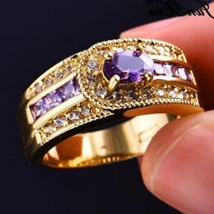 Natural Amethyst Ring Amethyst Gold Plated Ring 925 Sterling | Etsy Luxury Wedding Bands, Female Wedding Bands, Gold Vintage Rings, Amethyst Birthstone Ring, Wedding Bands For Women, Rings Luxury, Amethyst Birthstone, Purple Rings, Sterling Silver Mens Rings