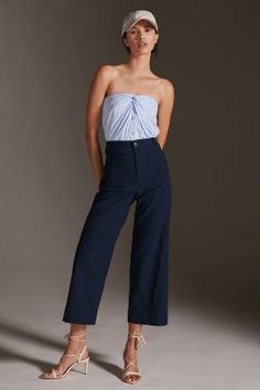 The Colette Cropped Wide-Leg Pants by Maeve | Anthropologie Versatile Fitted Cropped Bottoms, Versatile Fitted Cropped Leg Bottoms, Versatile Fitted Cropped Pants, Versatile Fitted Cropped Leg Pants, Versatile Fitted Bottoms For Spring, Cropped Wide Leg Trousers, Maeve Anthropologie, Cropped Wide Leg Pants, Red Fits