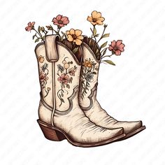 a pair of cowboy boots with flowers on the inside, and an image of a flower in