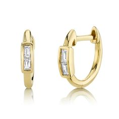 14K gold with 0.10-carat natural baguette diamond huggie earrings. Model Number: SDL55007088WY Mens Diamond Jewelry, Diamond Chandelier Earrings, Gemstone Diamond Ring, Diamond Huggie Earrings, Multiple Piercings, Diamond Baguette, Huggie Earring, Diamond Fashion Rings, Diamond Bangles Bracelet