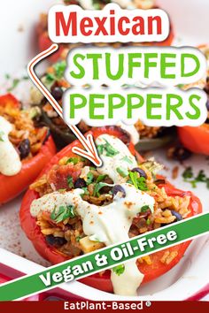 mexican stuffed peppers with vegan and oil - free dressing