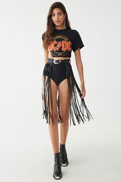 Faux Leather Fringe Skirt | Forever 21 Leather Fringe Skirt, Faux Skirt, Fringe Clothing, Festival Outfits Rave, Outfit Boho, Look Festival, Outfits Rave, Estilo Country