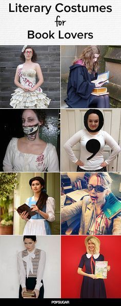 many different pictures with the words library costumes for book lover's written below them