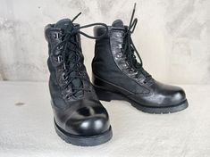 Really great pair of Rocky leather and canvas boots. Made in the USA. Black leather and heavy canvas uppers, Thinsulate lining and Vibram soles. Condition is excellent. Hardly a blemish. Very nice looking pair of boots. See pics.  Gore-Tex lining means they're waterproof. Women's size 7 1/2 M (medium width) Black Canvas Boots With Round Toe, Leather Military Work Boots For Hiking, Military Style Leather Boots For Streetwear, Military Leather Hiking Boots, Leather Military Combat Boots For Outdoor Work, Leather Military Combat Boots For Hiking, Military Style Leather Combat Boots For Hiking, Grand Junction, Leather And Canvas