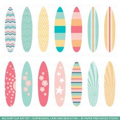 surfboard cliparts and beach printables by paper house studio for commercial use