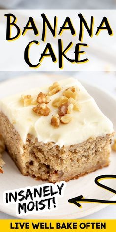 a banana cake with white frosting and walnuts on top is featured in this ad