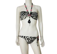 RARE Vintage Beach Bunny Zebra Print Jeweled Beaded Bikini 2000s Swimwear, Vintage Bikinis, Halter Strap, Beach Bunny, Vintage Beach, Swimwear Fashion, Brands Outlet, Zebra Print, Comfort Fit