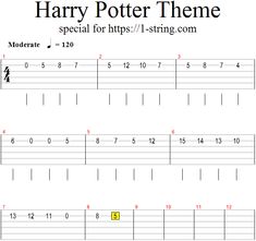 harry potter theme sheet for guitar with the words harry potter written in black and yellow