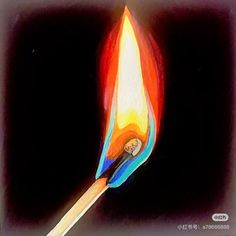 a lit matchstick with an orange and blue flame on it